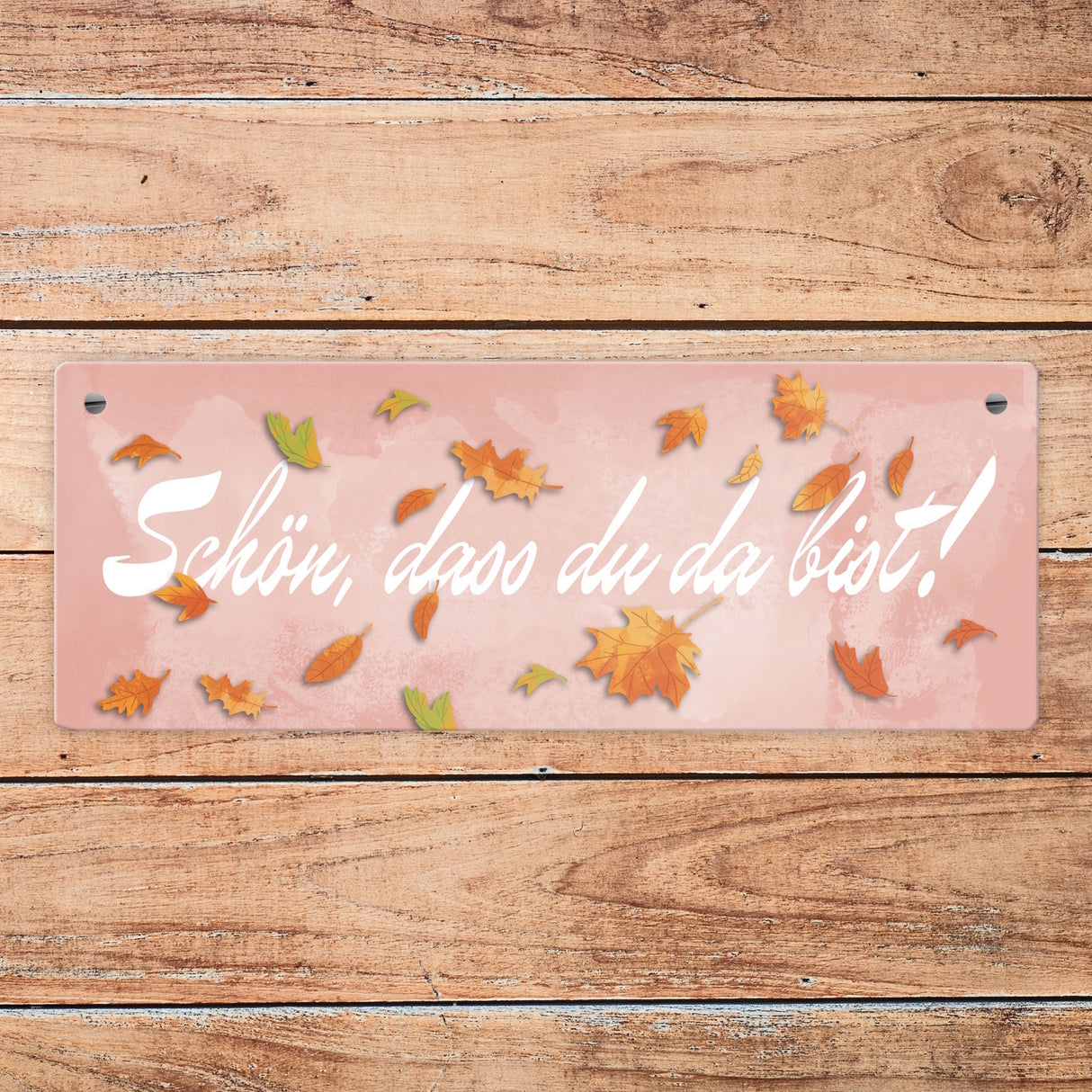 Schön, dass du da bist Metallschild mit Herbstblättern