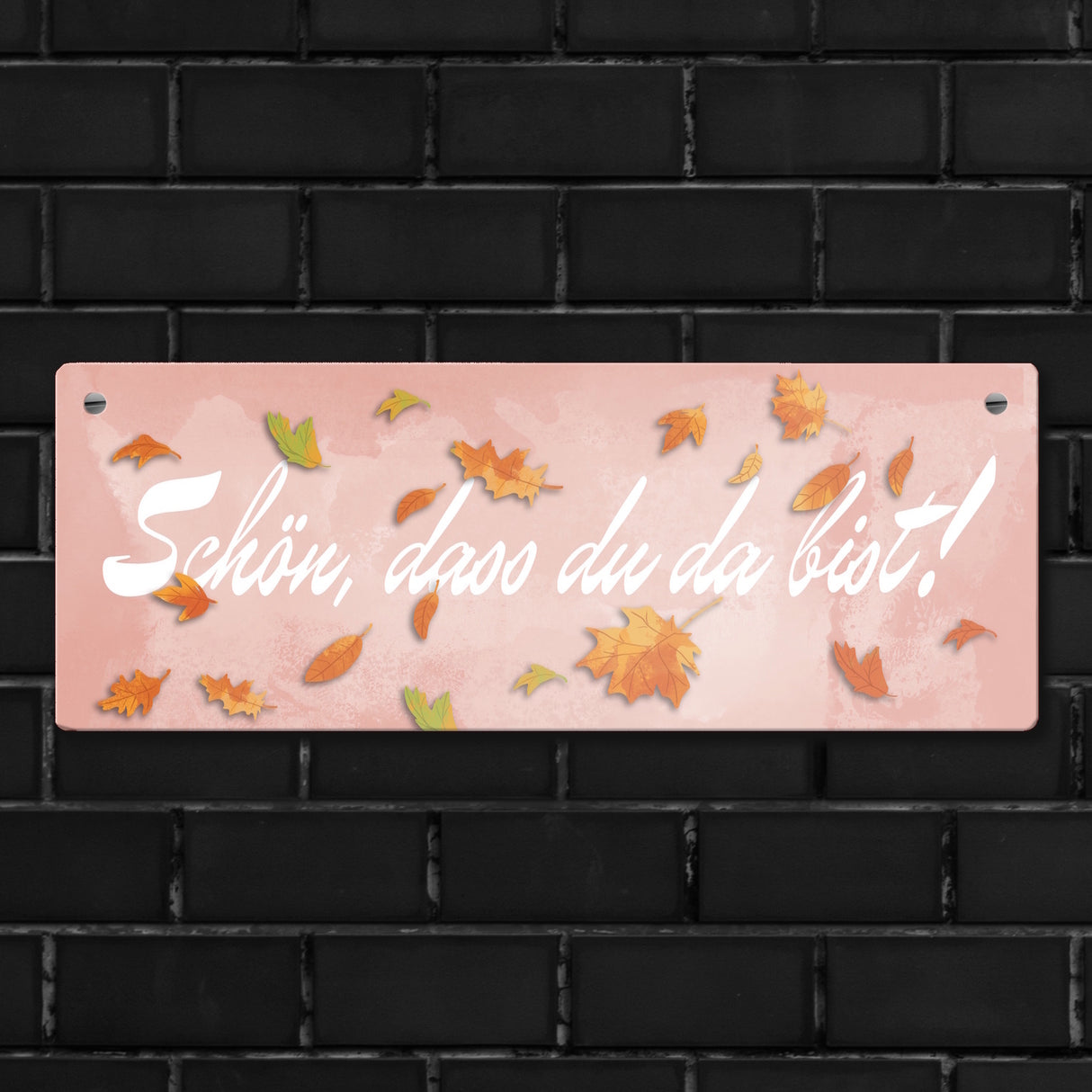 Schön, dass du da bist Metallschild mit Herbstblättern