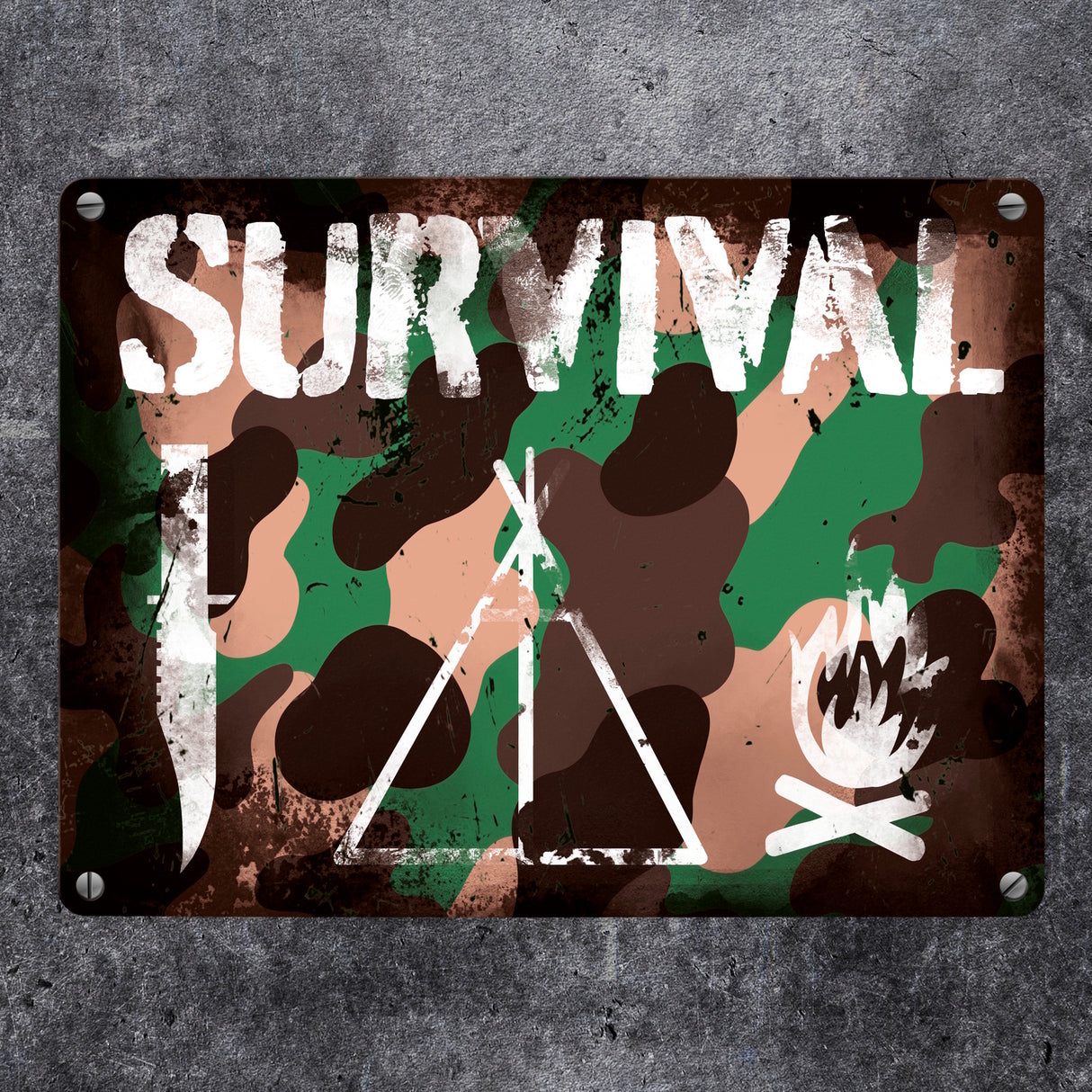 Survival Tarnmuster Metallschild im Used-Look