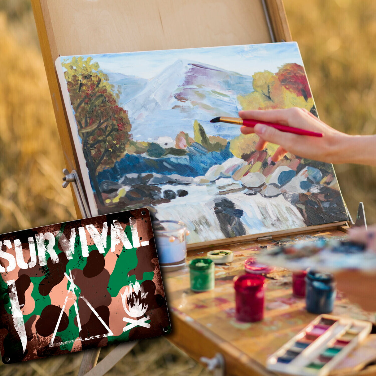 Survival Tarnmuster Metallschild im Used-Look