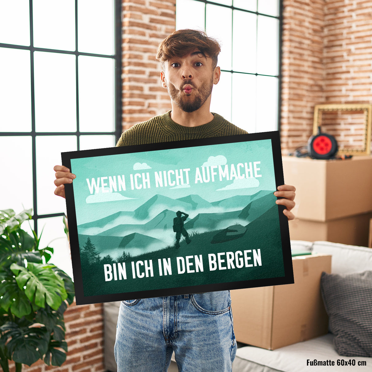 Wenn ich nicht aufmache bin ich in den Bergen Fußmatte mit Bergmotiv