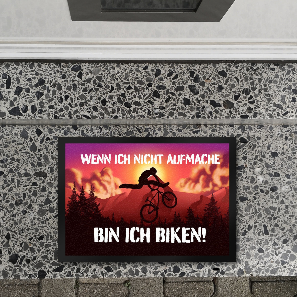 Wenn ich nicht aufmache bin ich biken Fußmatte mit Mountainbiker