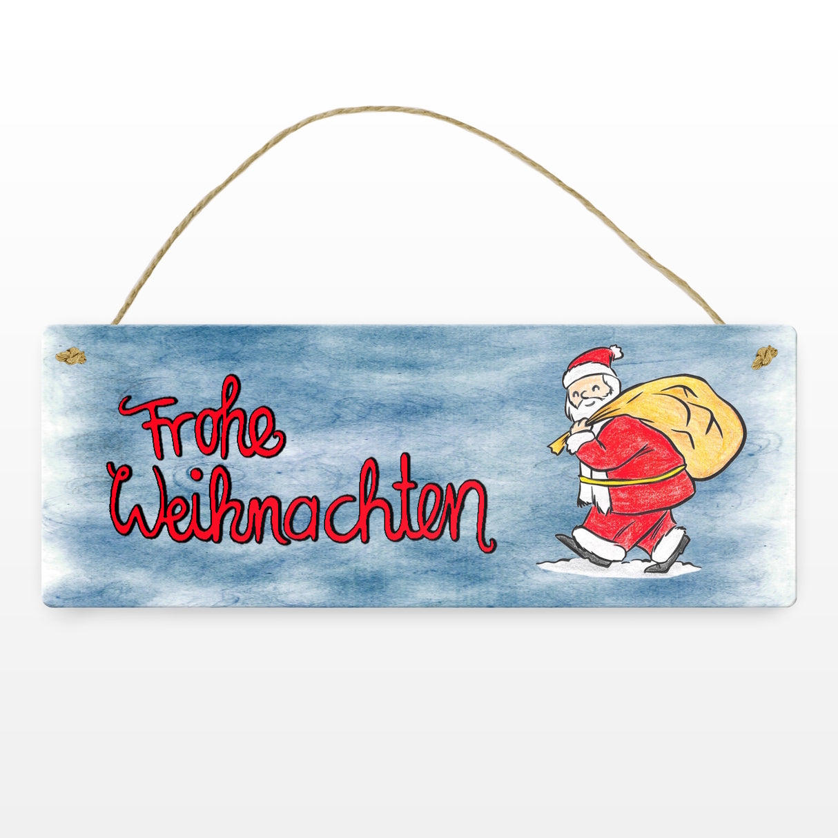 Frohe Weihnachten Metallschild mit Nikolaus und blauem Hintergrund