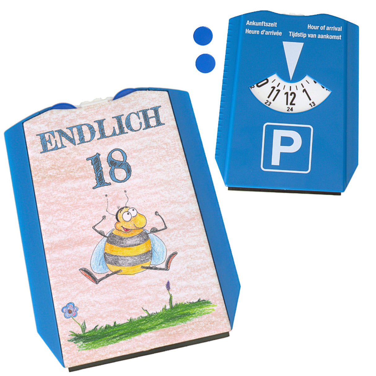 Endlich 18 Parkscheibe mit hüpfender Biene