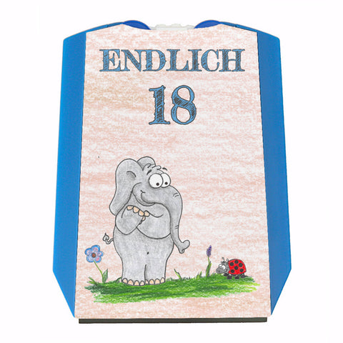 Endlich 18 Parkscheibe mit verliebtem Elefanten