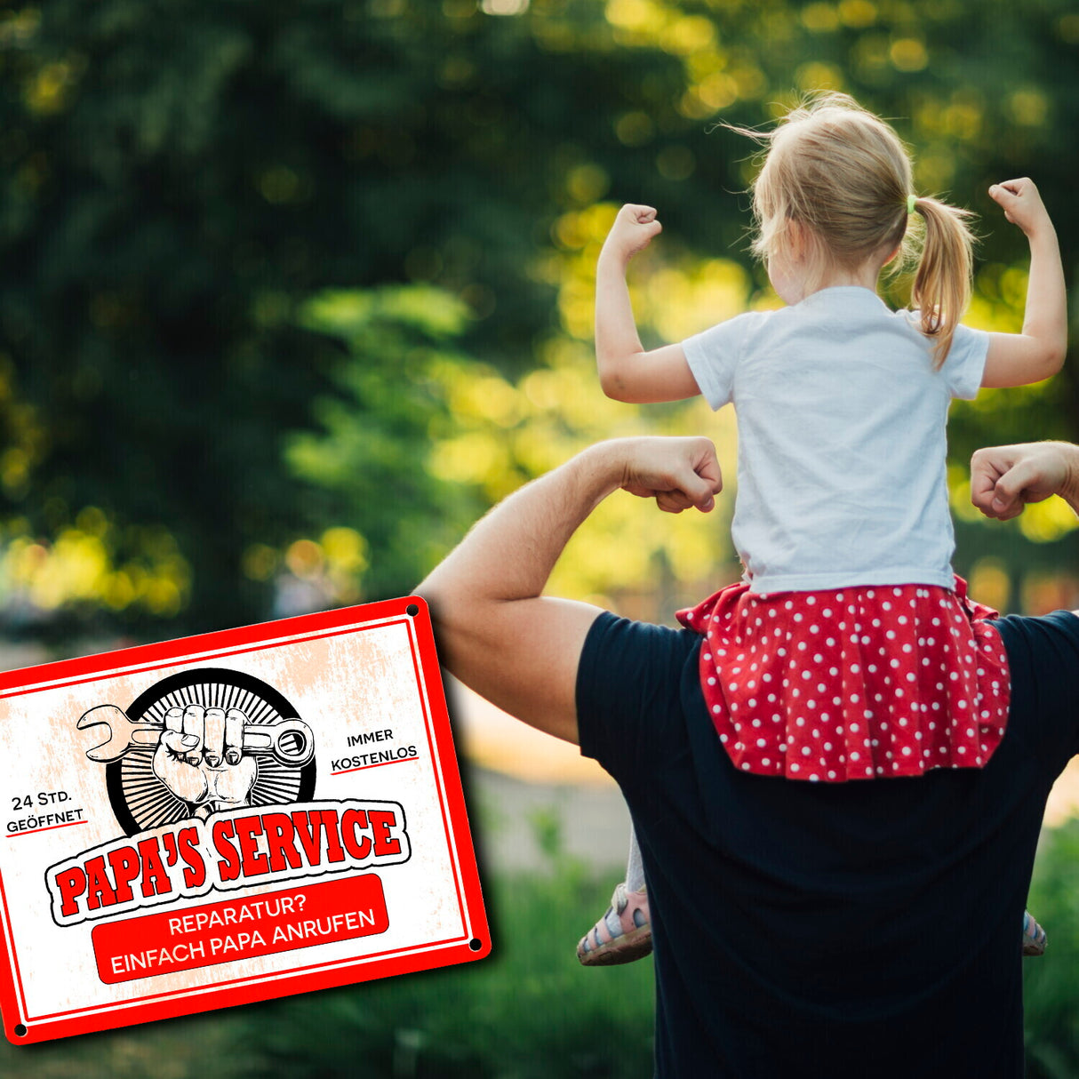 Papa's Service Metallschild mit Werkstattmotiv