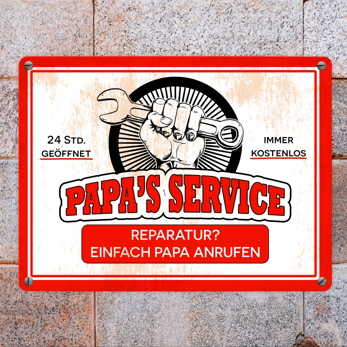 Papa's Service Metallschild mit Werkstattmotiv