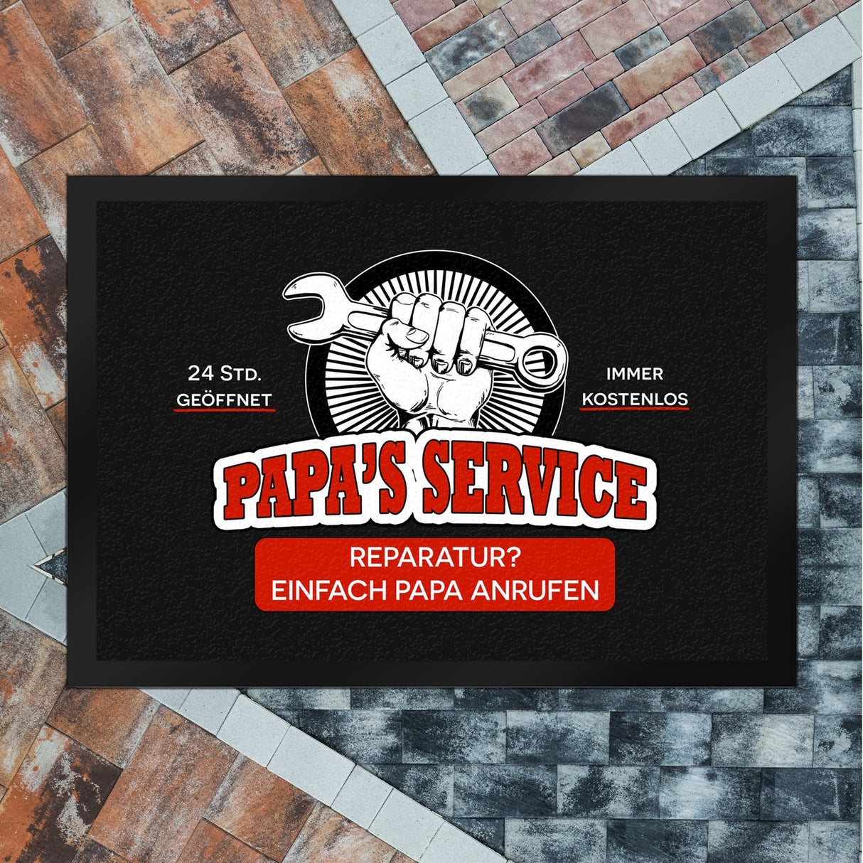 Papa's Service Fußmatte mit Werkstattmotiv