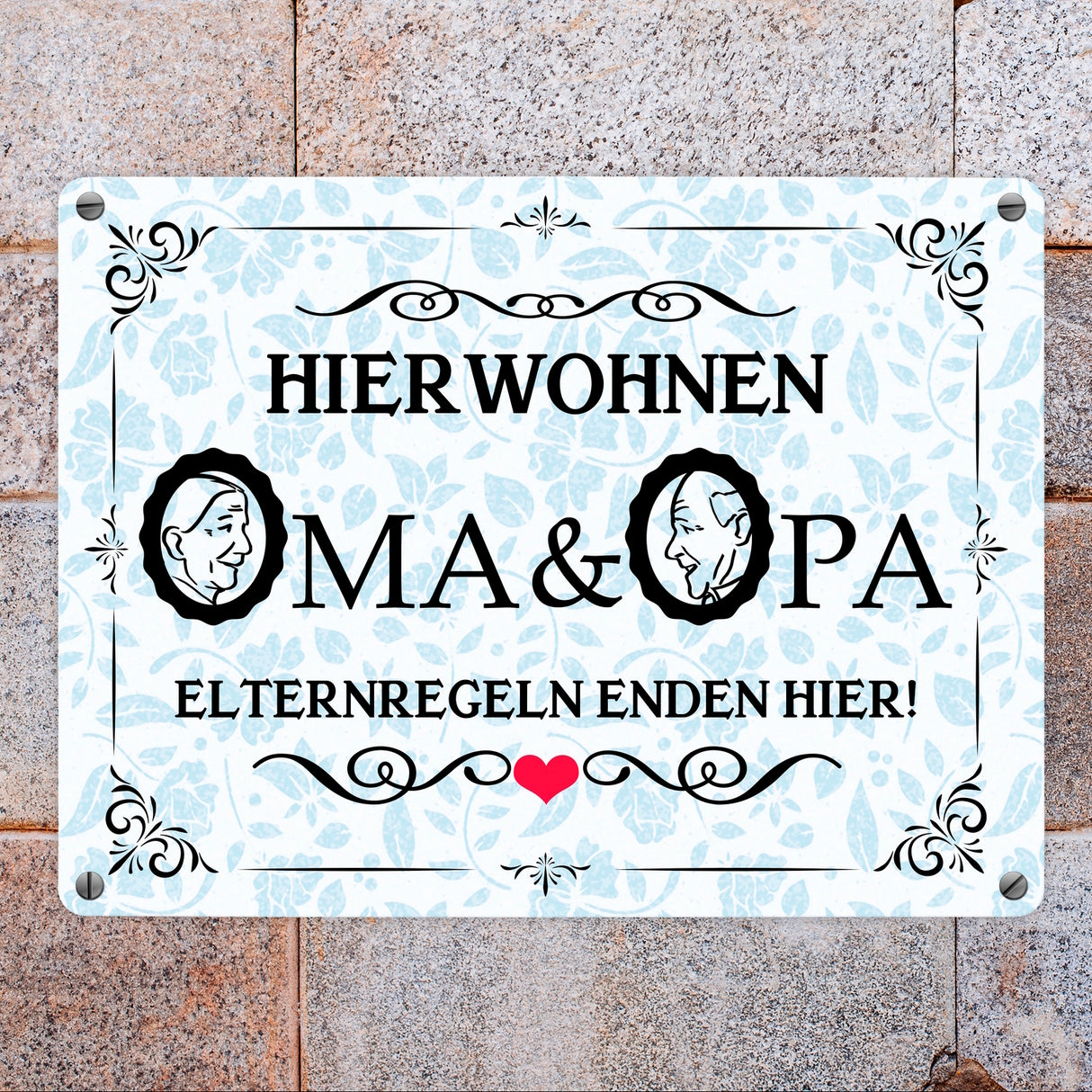 Hier wohnen Oma & Opa Metallschild im Vintage-Look