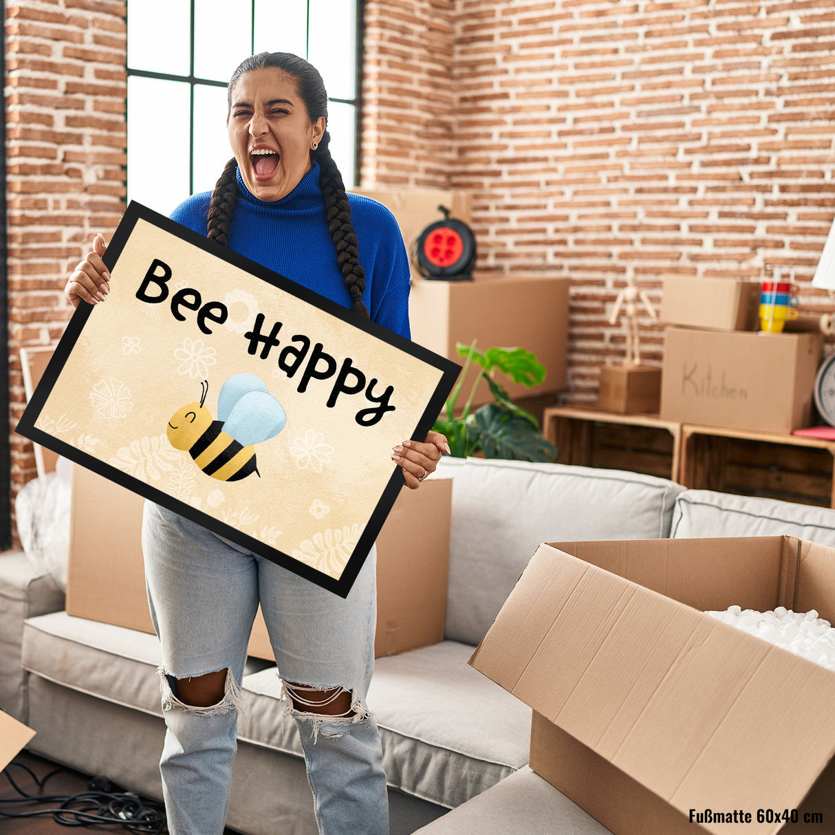 Bee Happy lustige Fußmatte mit glücklicher Biene