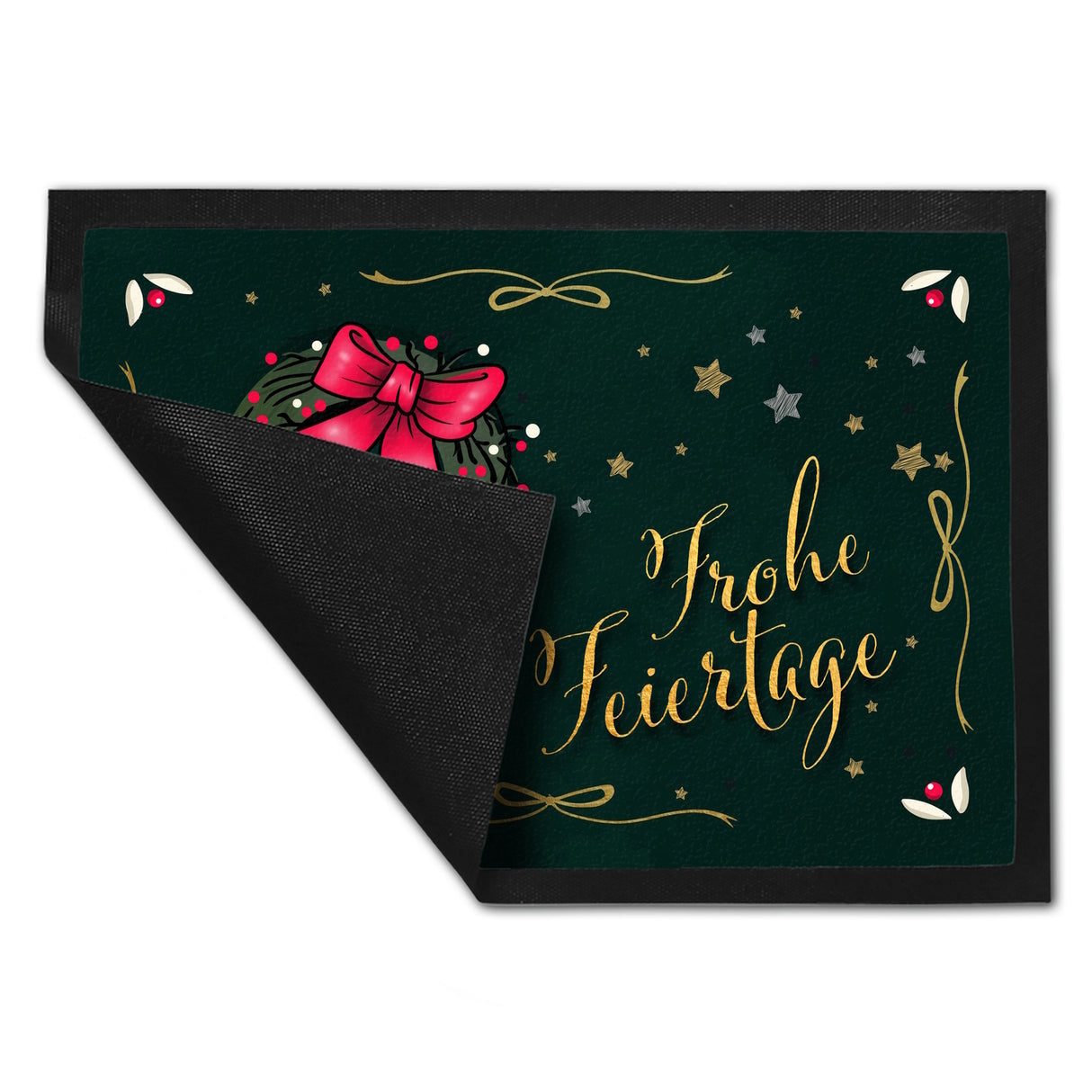 Frohe Feiertage Fußmatte mit weihnachtlichem Kranz