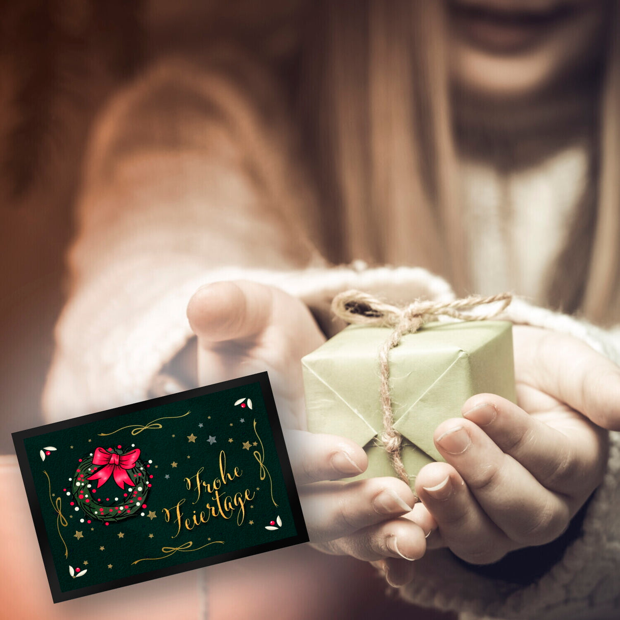 Frohe Feiertage Fußmatte mit weihnachtlichem Kranz