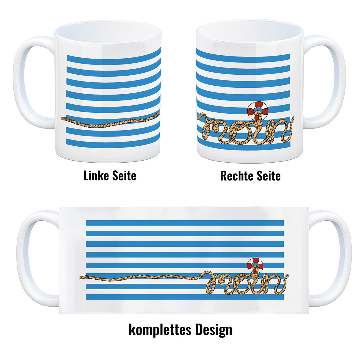 Kaffeebecher mit Moin-Schriftzug und Rettungsring