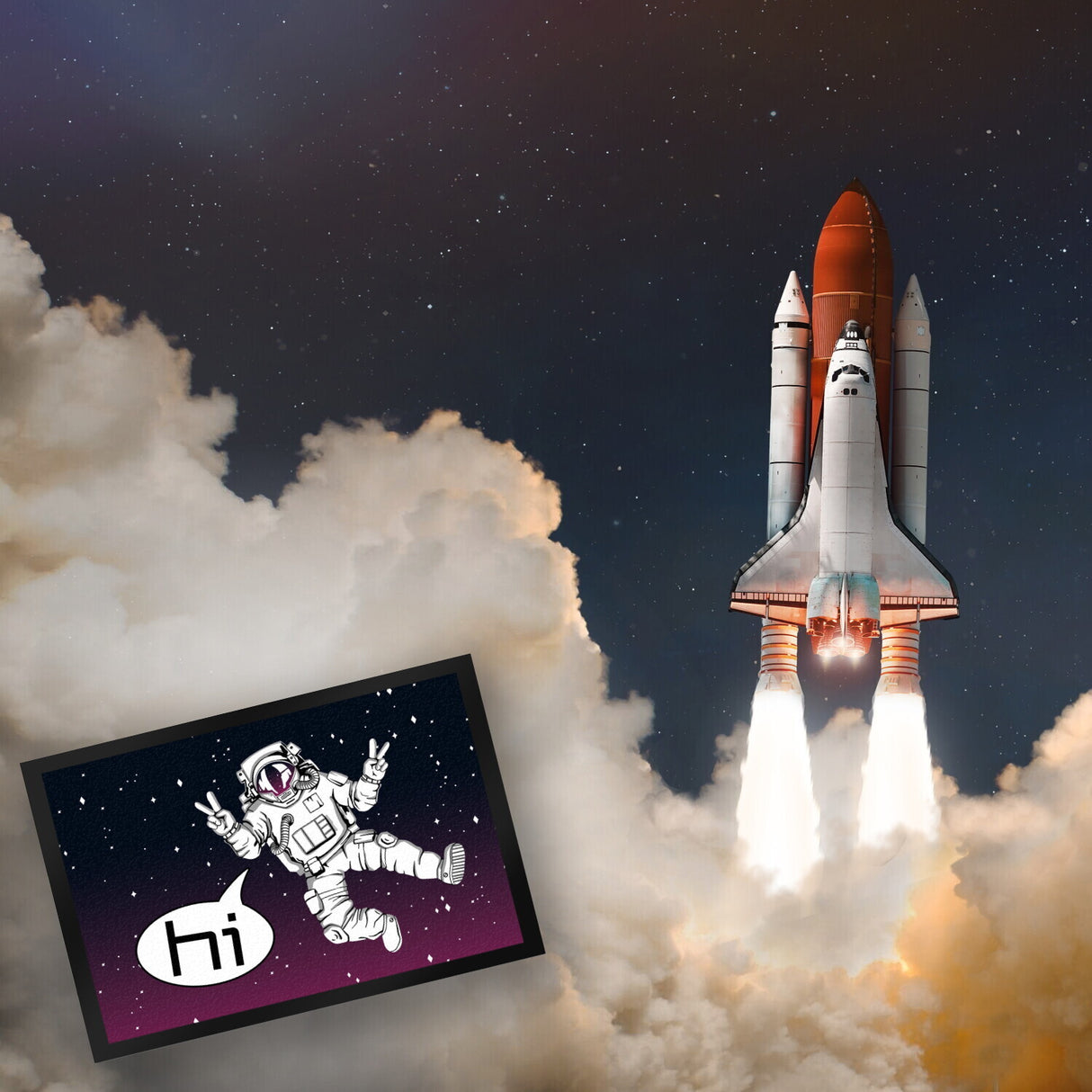 Astronaut im Weltall mit Peace-Zeichen witzige Fußmatte