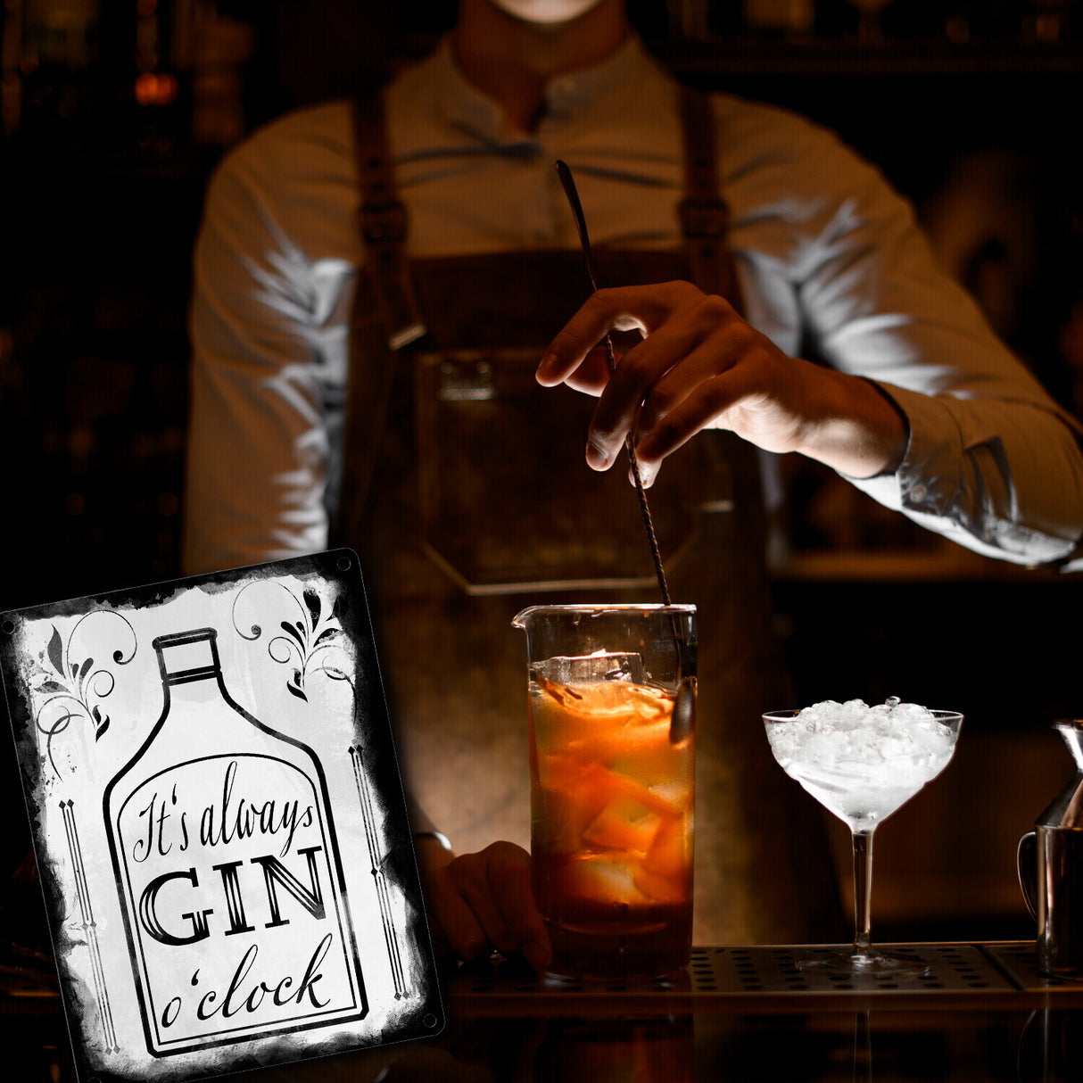 It's always Gin o'clock Metallschild mit Spruch für die Bar