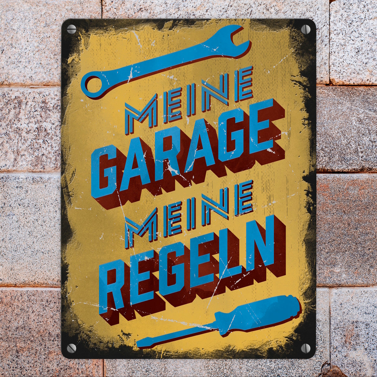 Meine Garage meine Regeln Metallschild im Used-Look