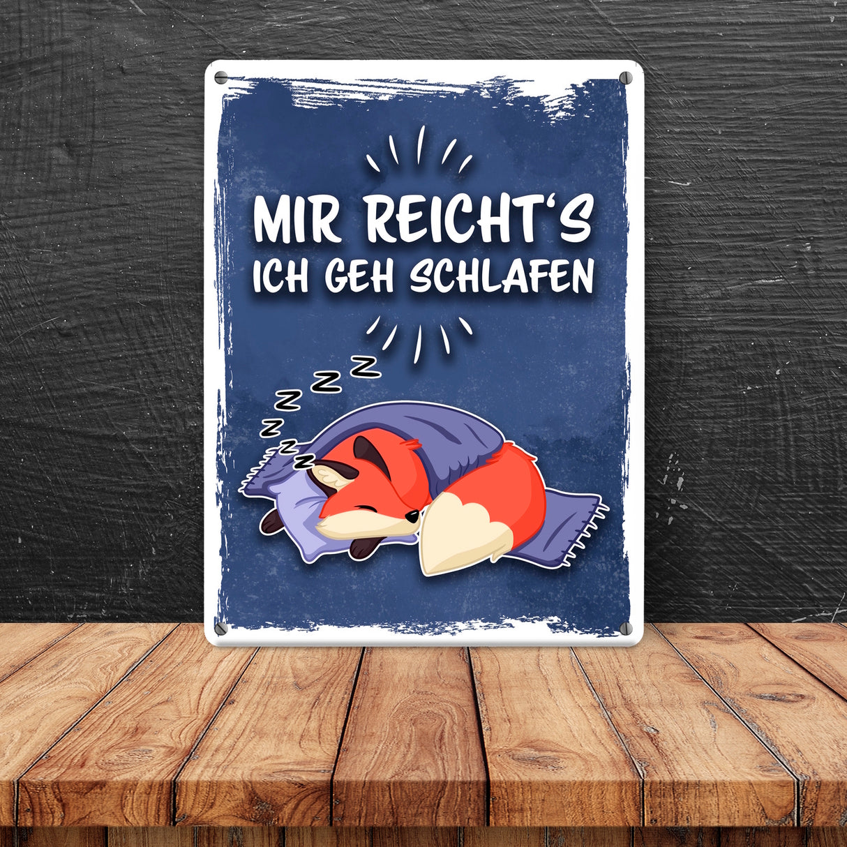 Mir reicht's ich geh schlafen Metallschild mit niedlichem Cartoon Fuchs