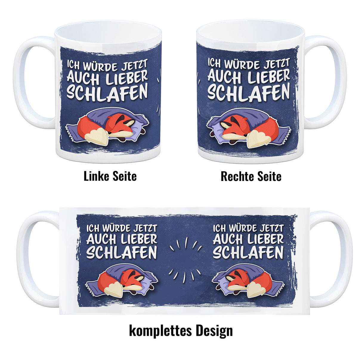 Ich würde jetzt auch lieber schlafen Kaffeebecher mit süßem Cartoon Fuchs