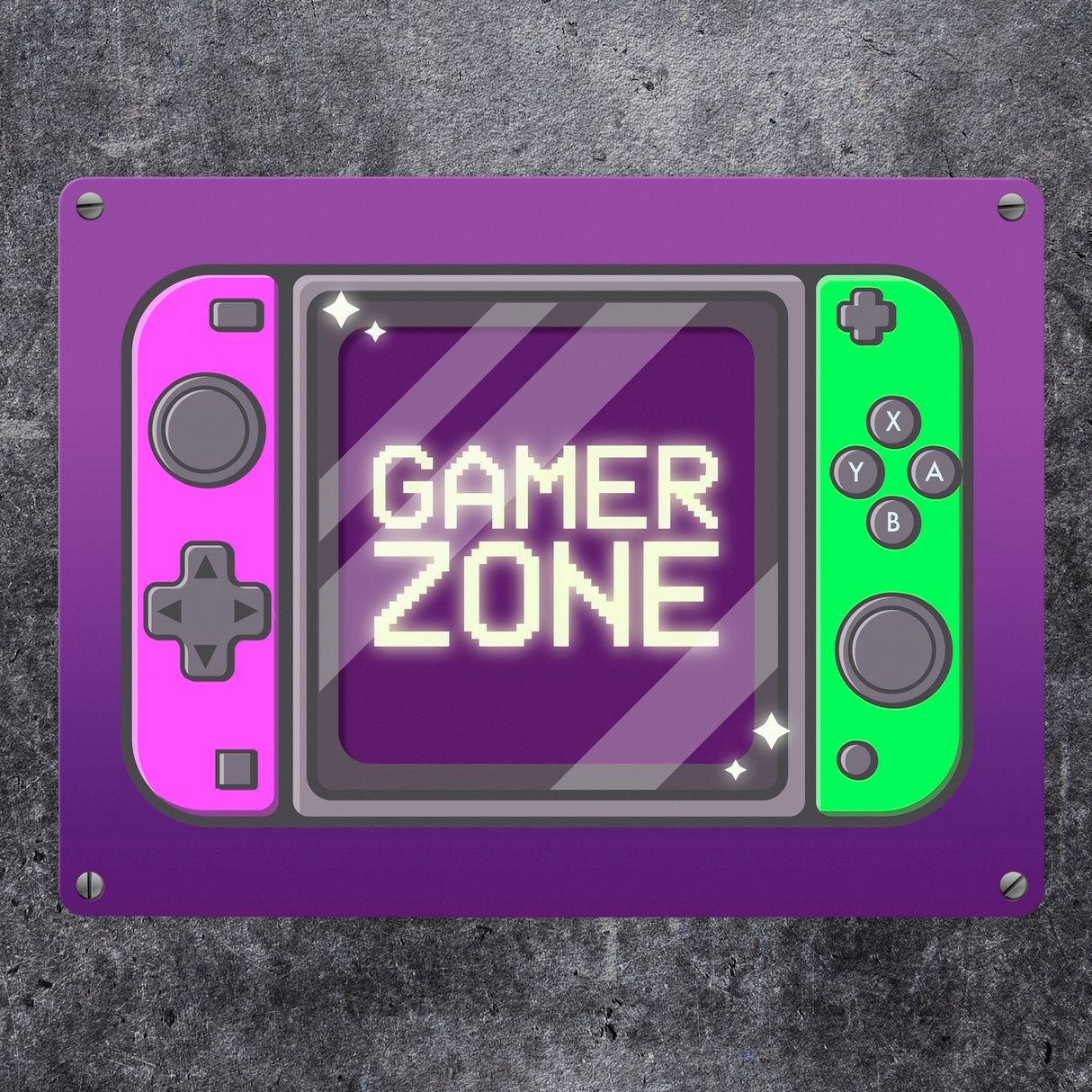 Gamer Zone Metallschild mit coolem Konsolen-Motiv in Neonfarben