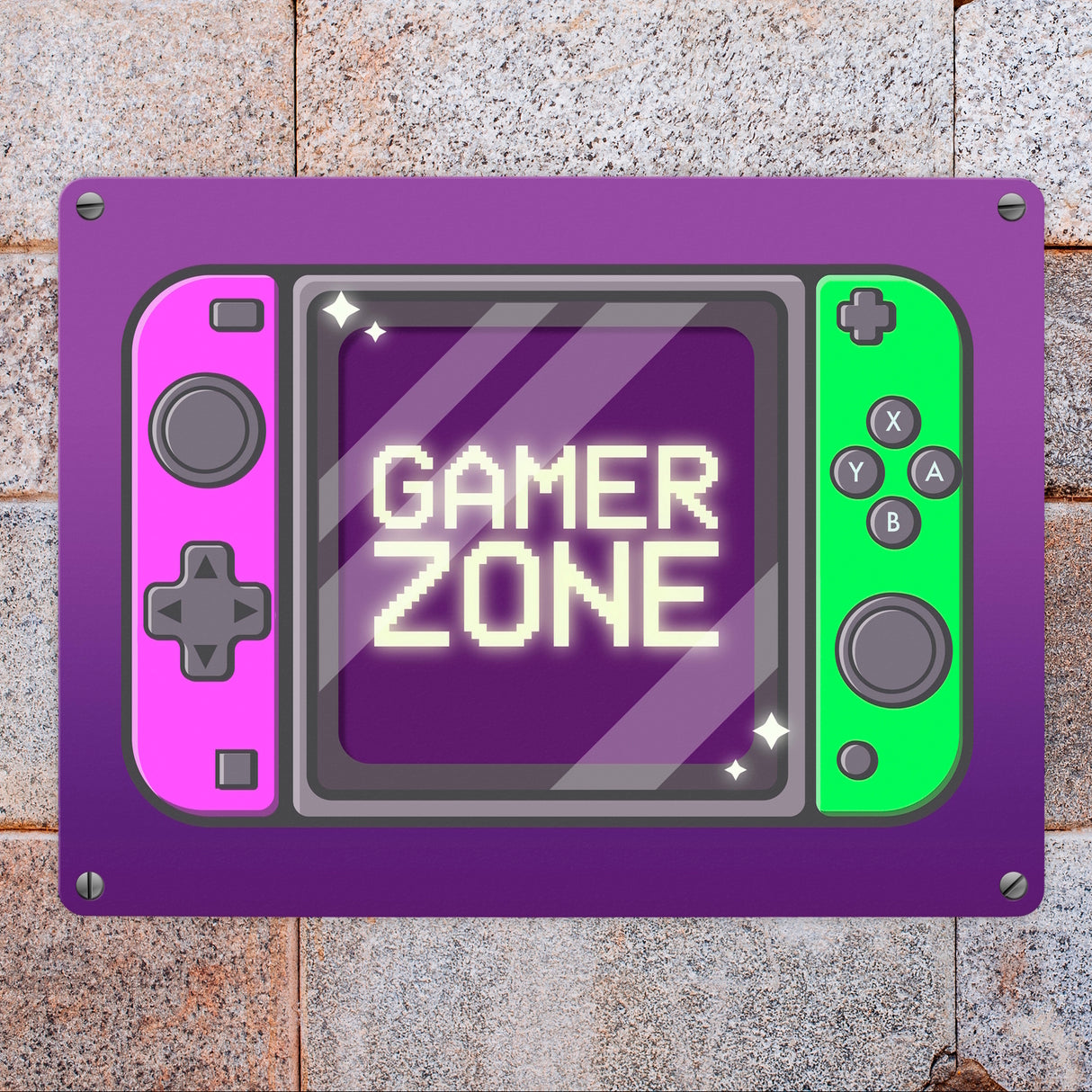 Gamer Zone Metallschild mit coolem Konsolen-Motiv in Neonfarben