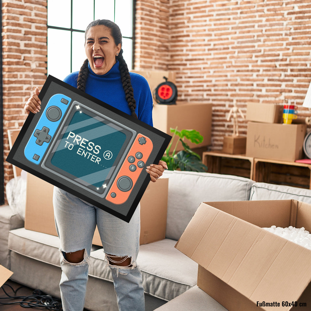 Press A to enter Fußmatte mit coolem Gamer Konsolen Motiv