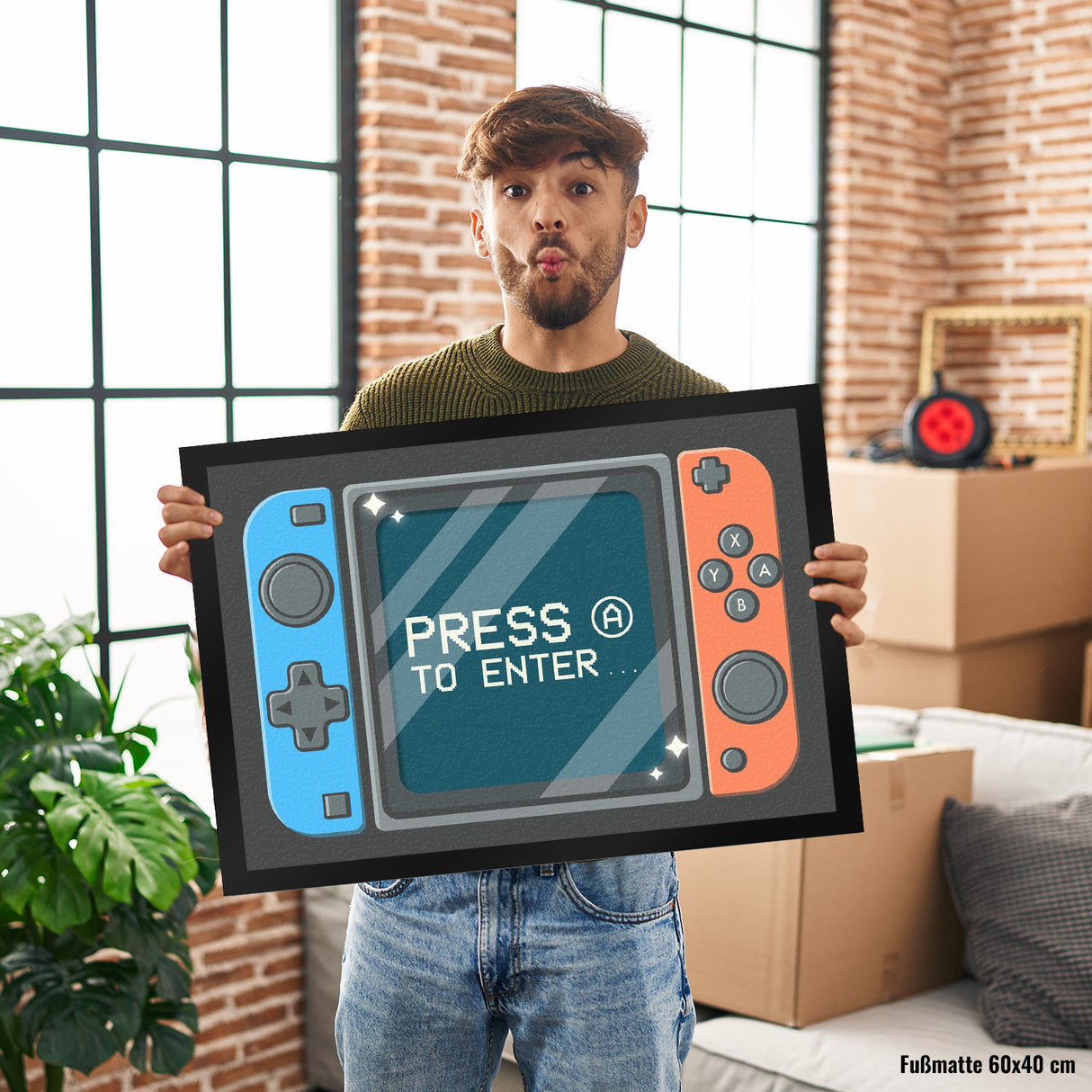 Press A to enter Fußmatte mit coolem Gamer Konsolen Motiv