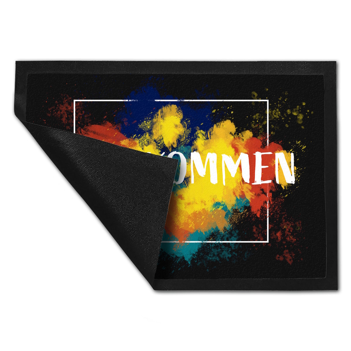 Willkommen Fußmatte mit buntem malerischen Hintergrund