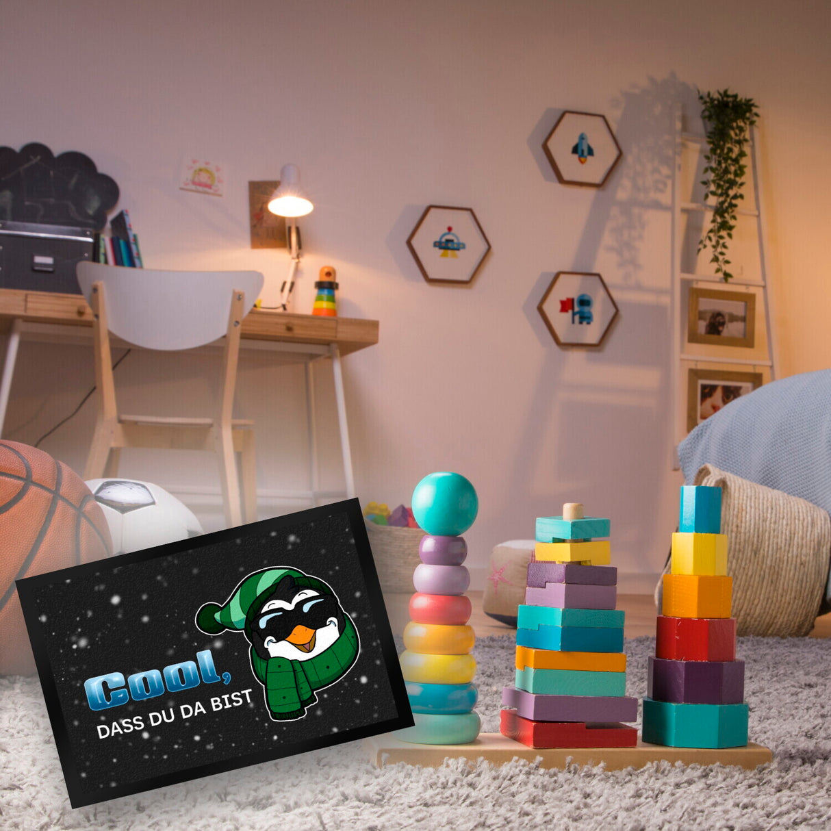 Cool, dass du da bist Fußmatte mit witzigem Pinguin-Motiv