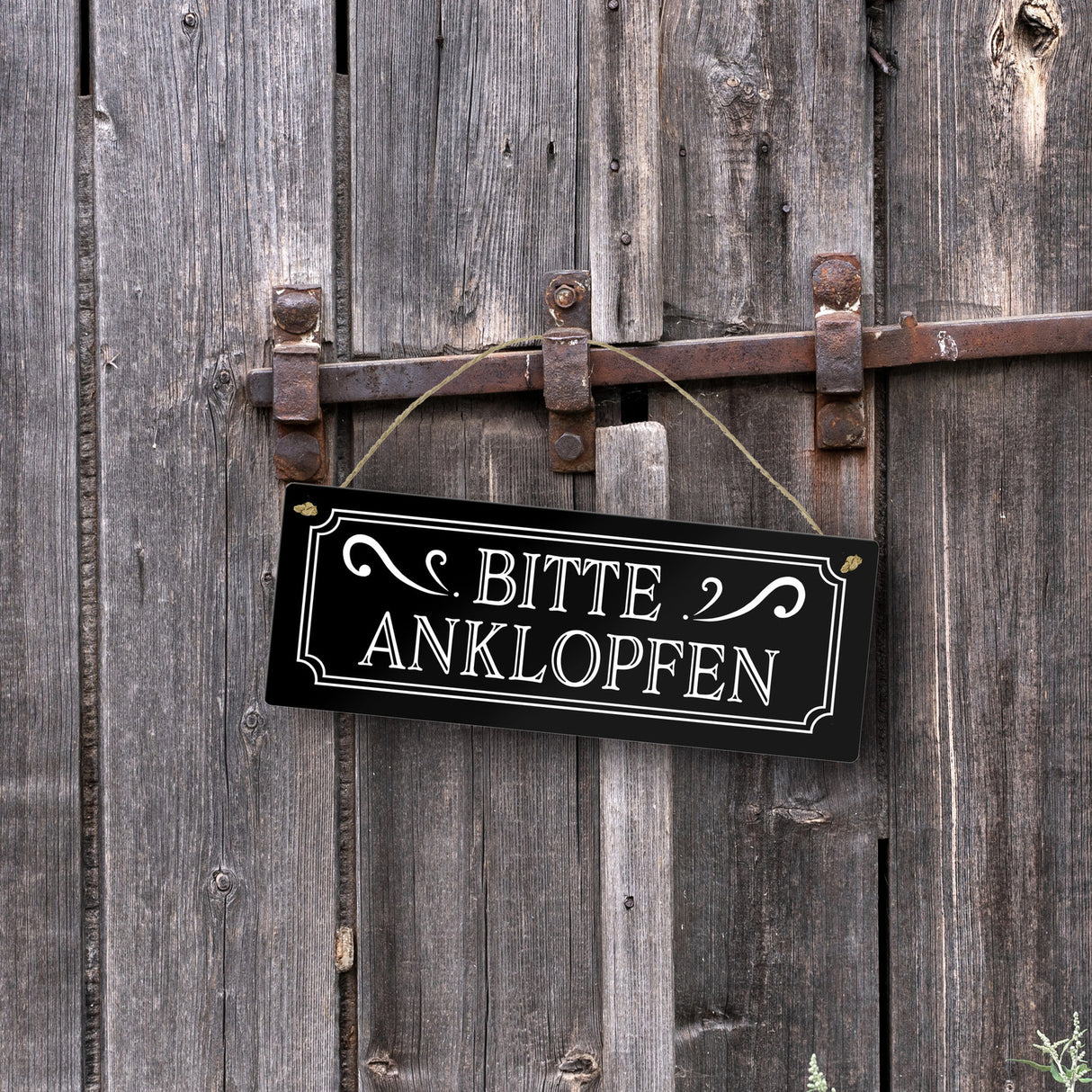 Bitte anklopfen Metallschild in Retro Optik