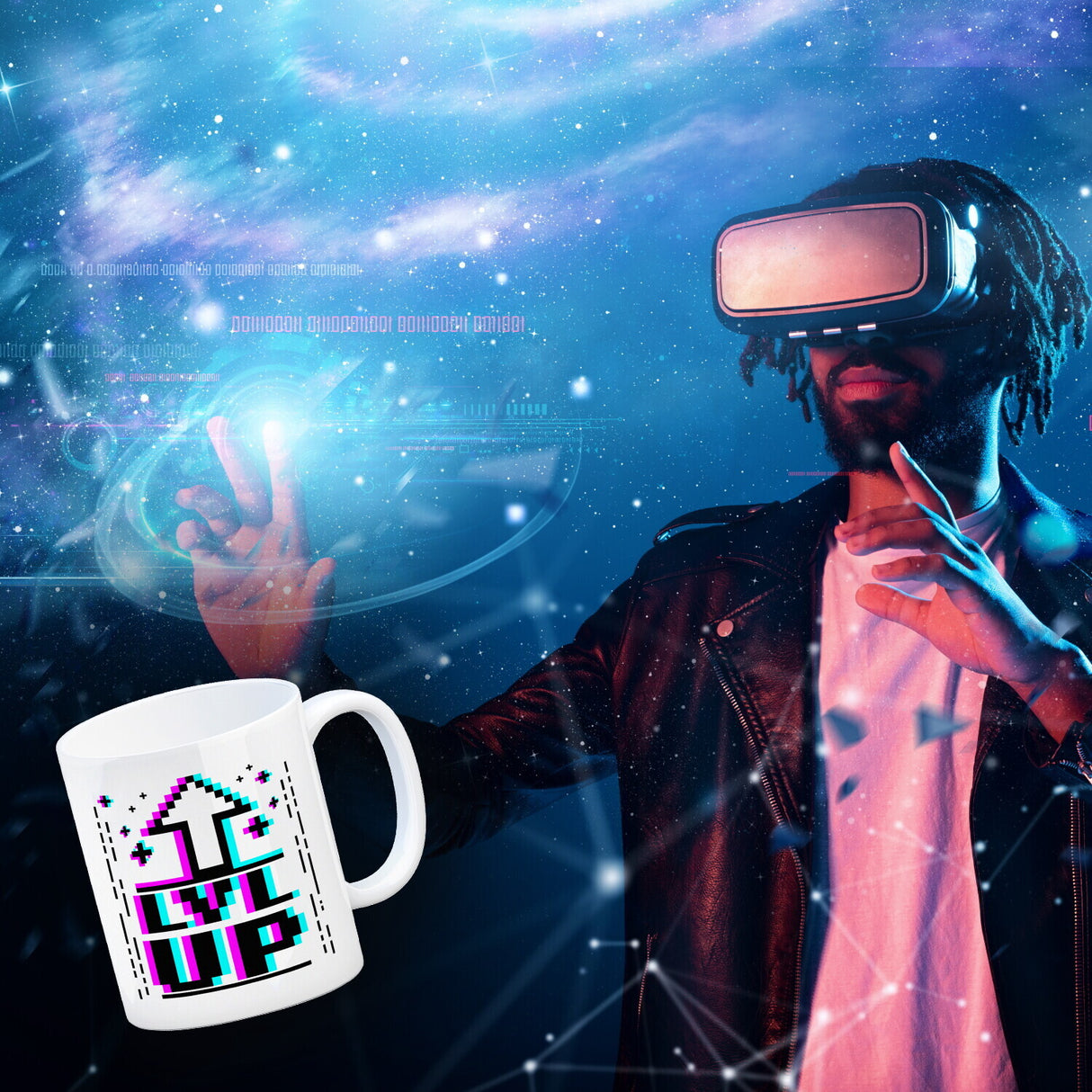 LVL UP Kaffeetasse mit witzigem Videospielmotiv