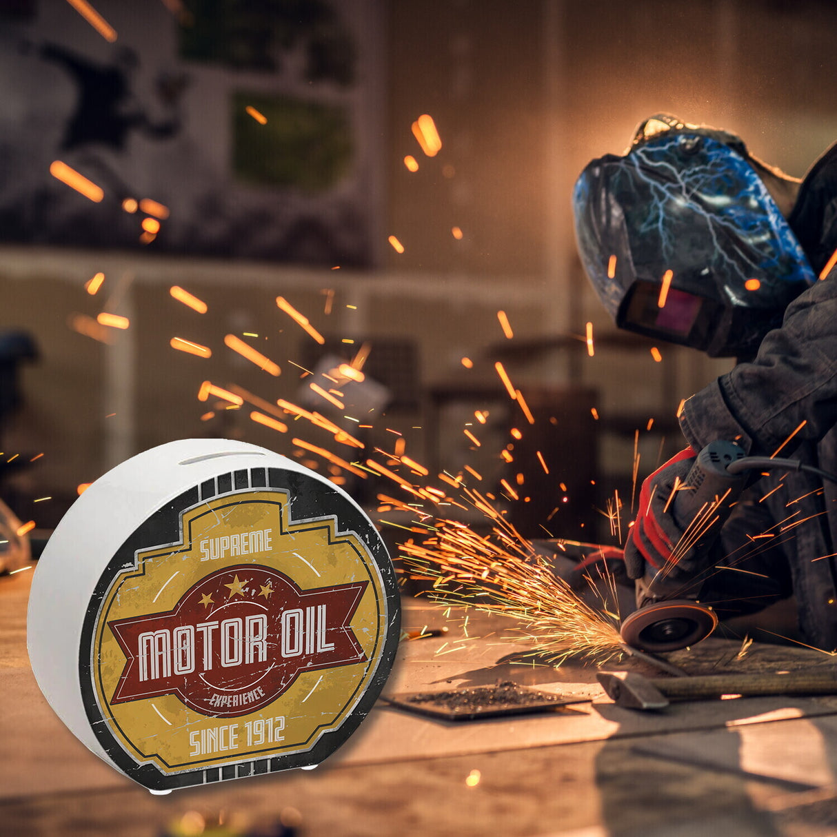 Motor Oil Benzin Spardose im Used-Look