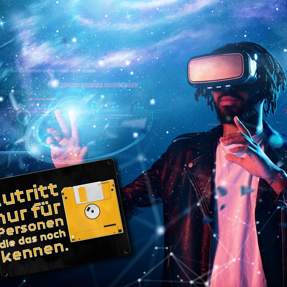 Zutritt nur für Personen, die das noch kennen Metallschild mit Diskette
