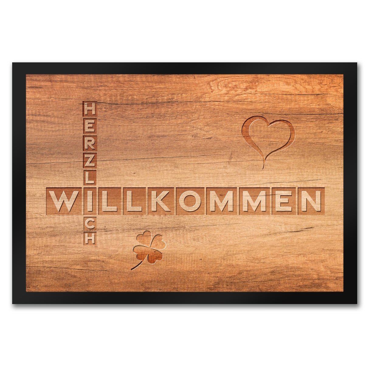 Herzlich Willkommen Fußmatte in Holzoptik