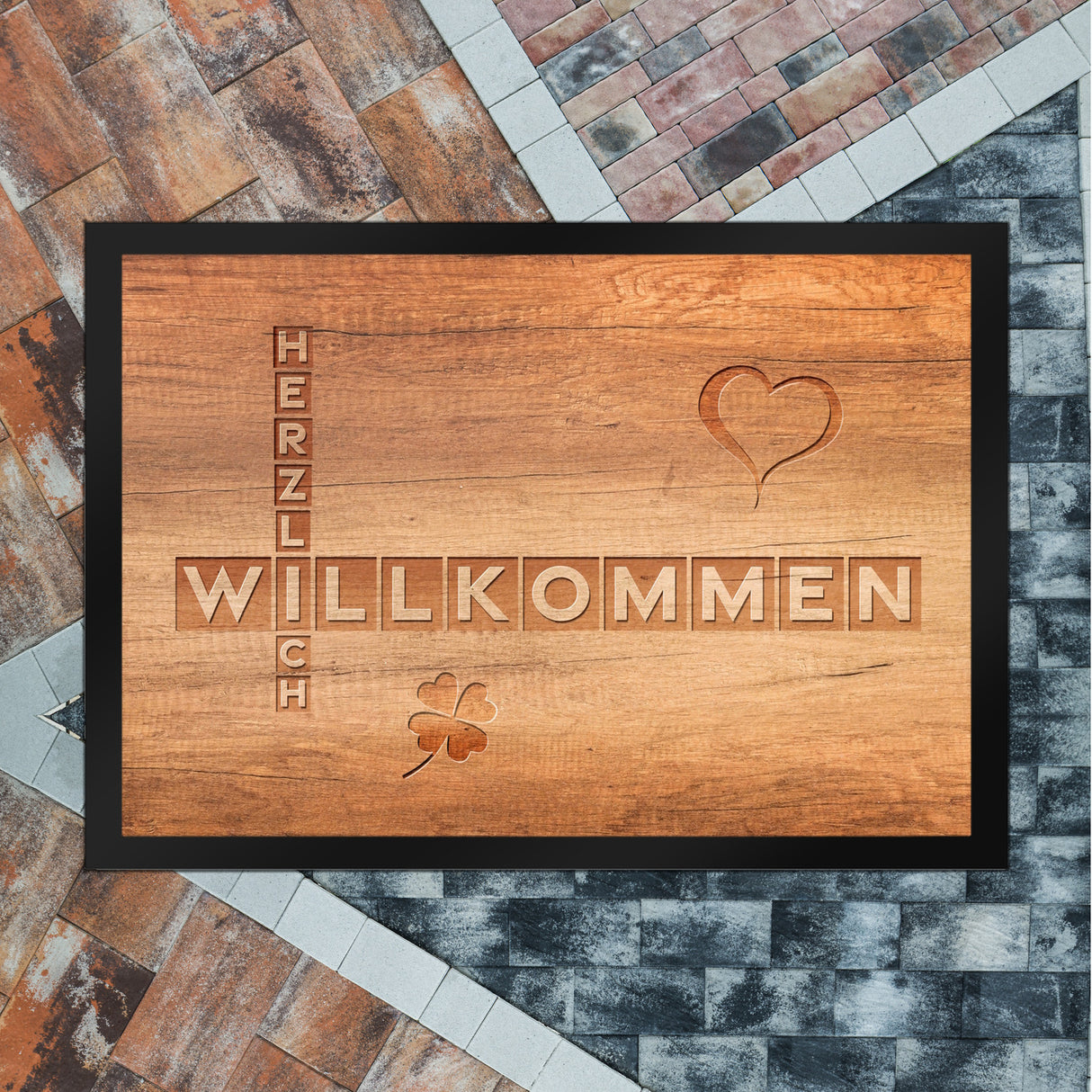Herzlich Willkommen Fußmatte in Holzoptik