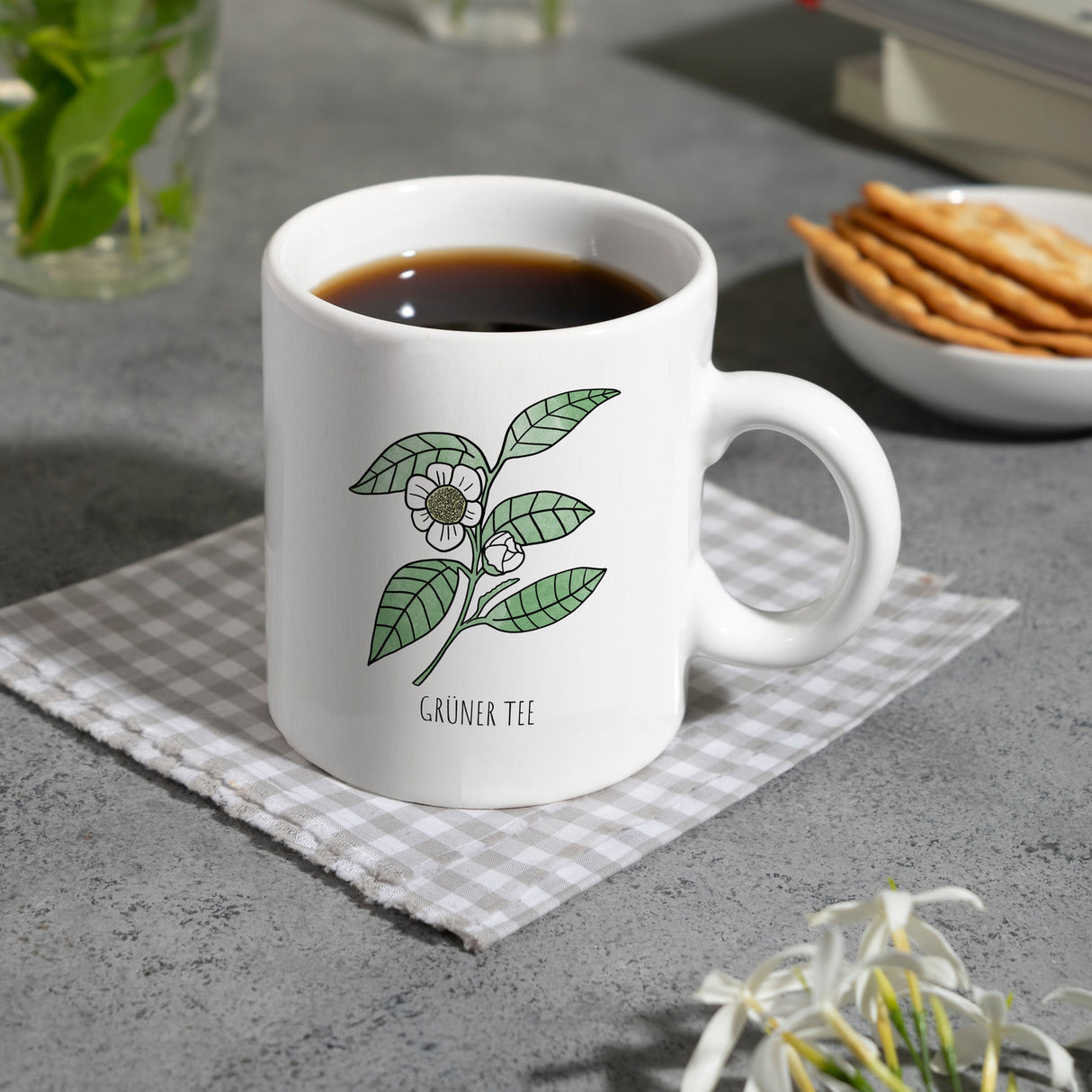 Grüner Tee Teetasse mit Teestrauch für Teetrinker