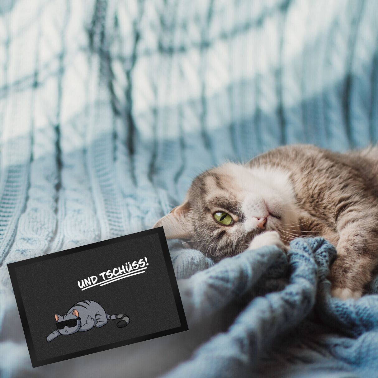 und Tschüss! Fußmatte mit lustigem Spruch und coolem Katzen-Motiv