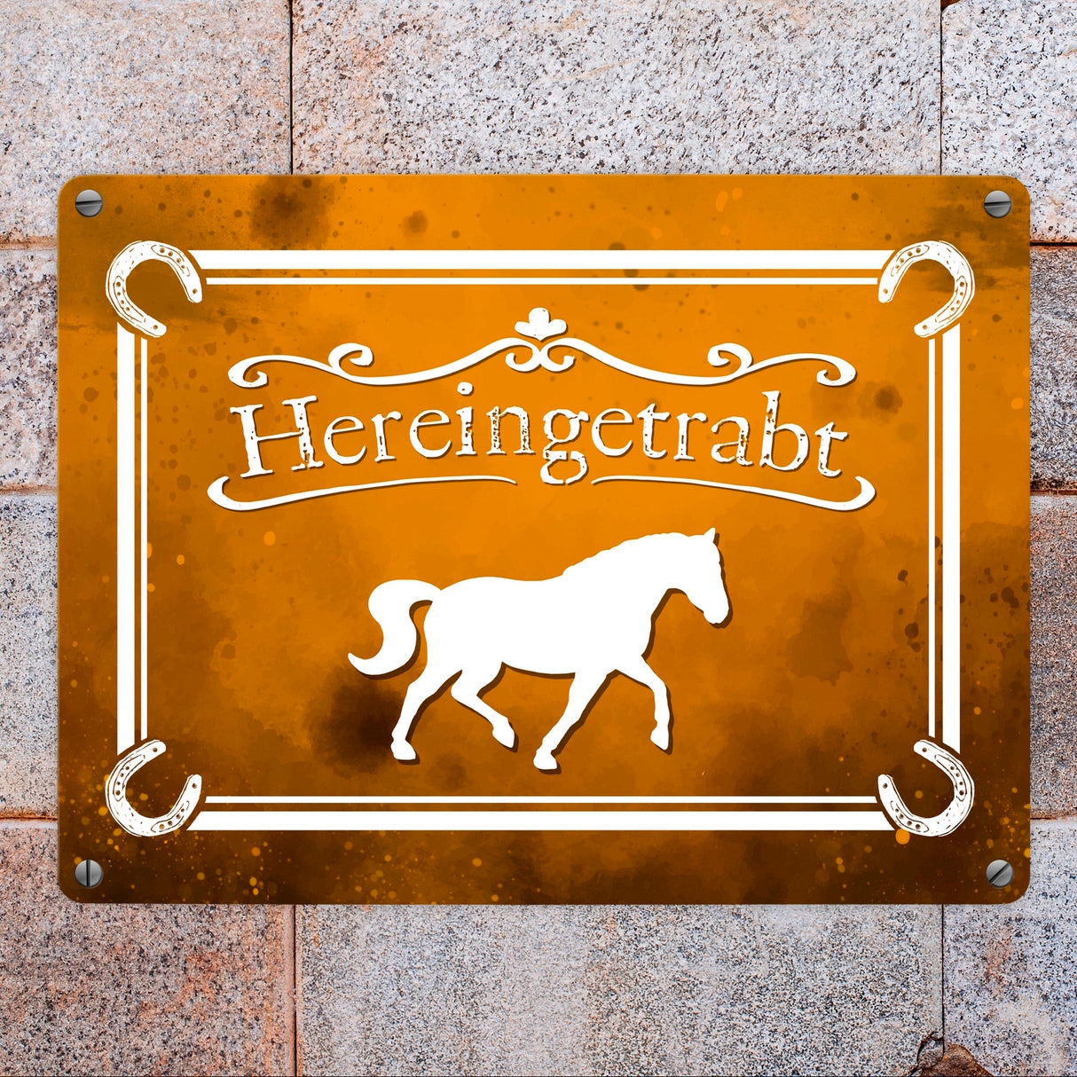 Hereingetrabt Pferde und Reiter Metallschild