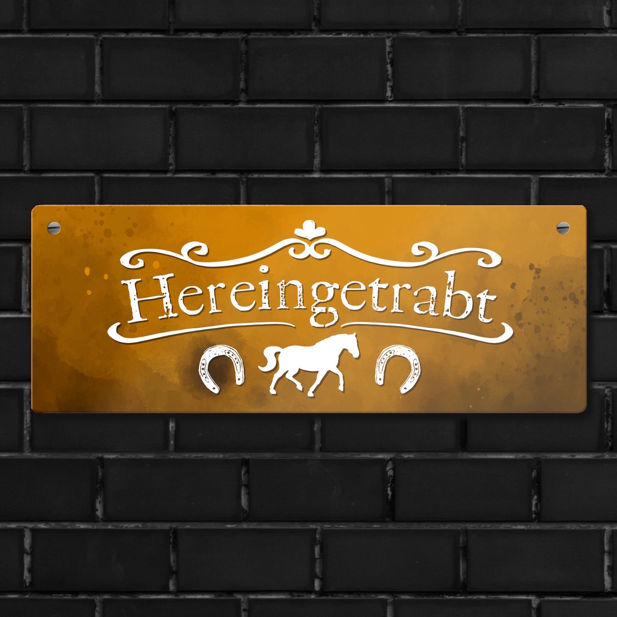 Hereingetrabt Pferde und Reiter Metallschild