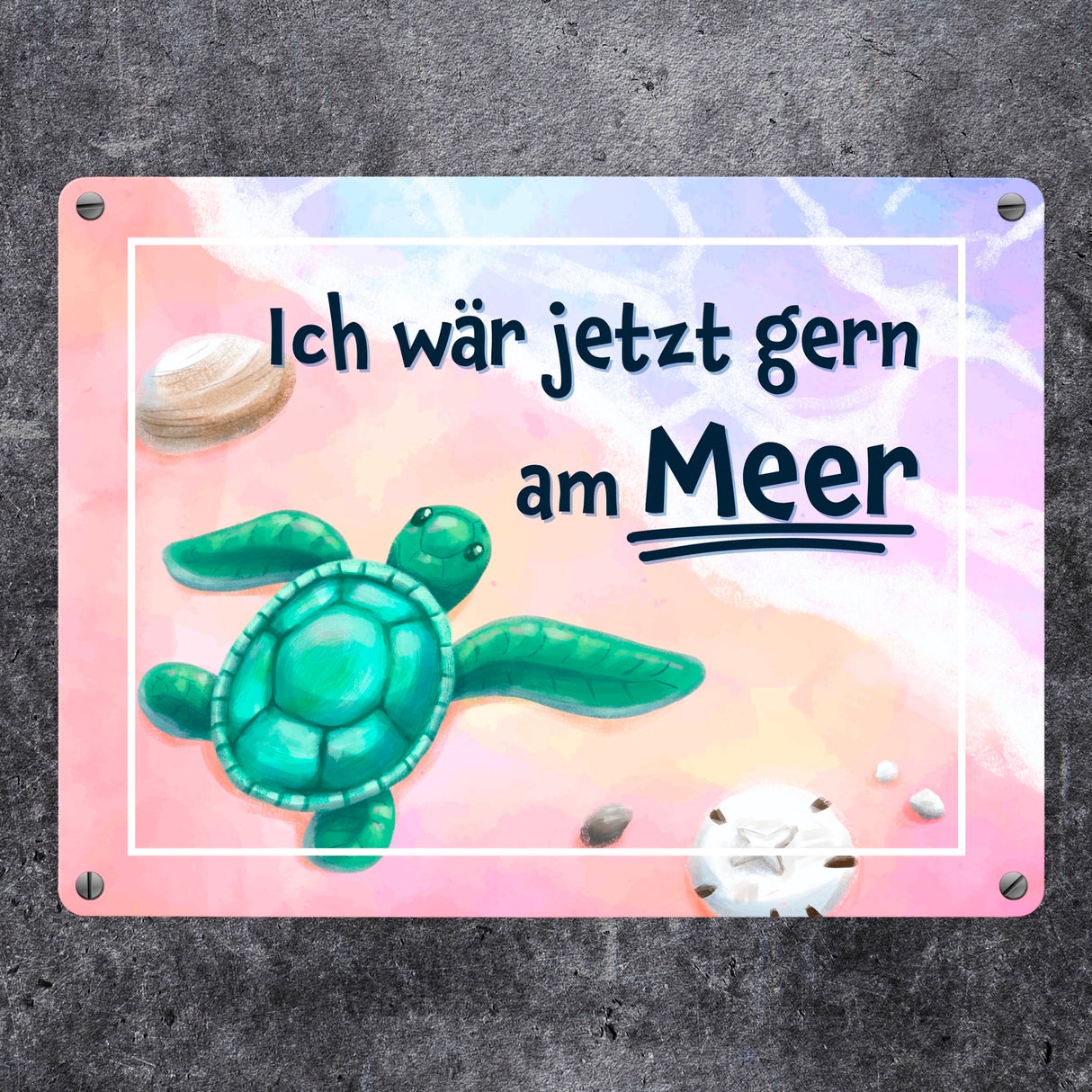 Ich wär jetzt gern am Meer Metallschild mit Schildkröten-Motiv