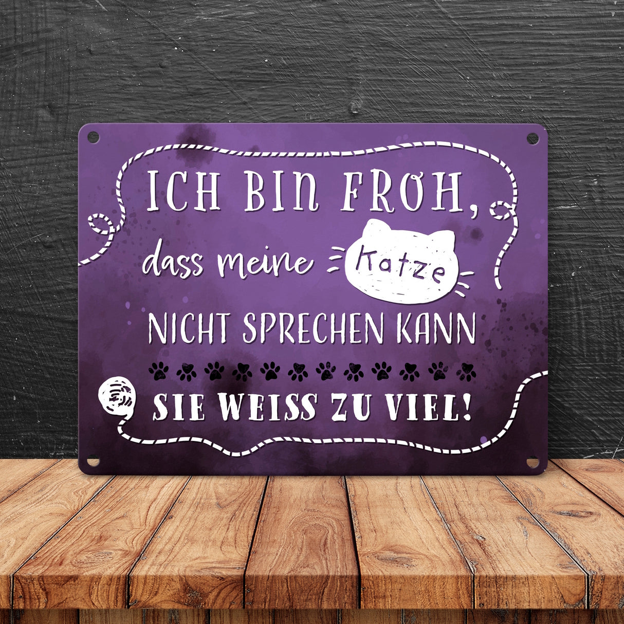 Metallschild mit lustigem Spruch - Meine Katze weiß zu viel