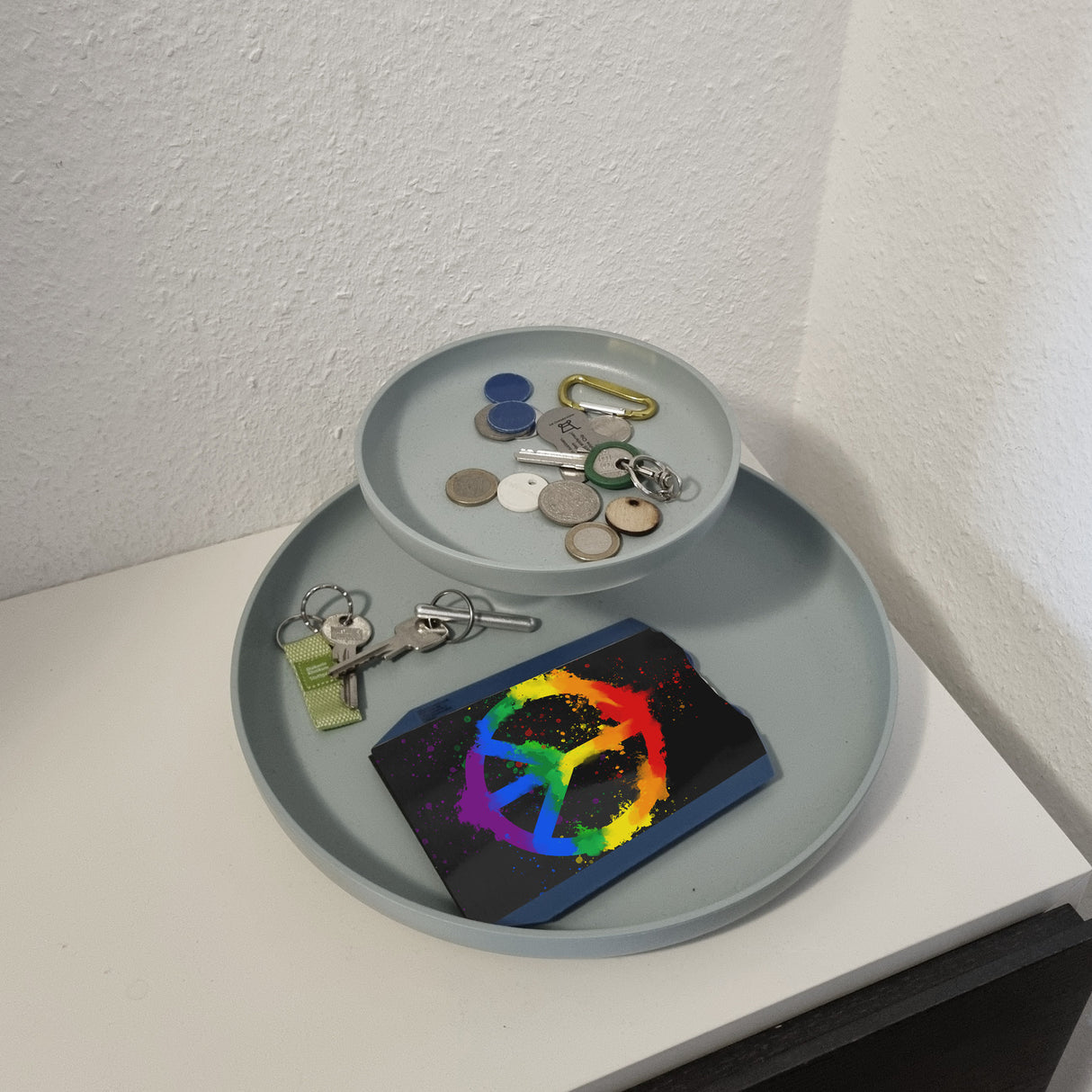 Regenbogen Parkscheibe mit Peace-Zeichen und 2 Einkaufswagenchips