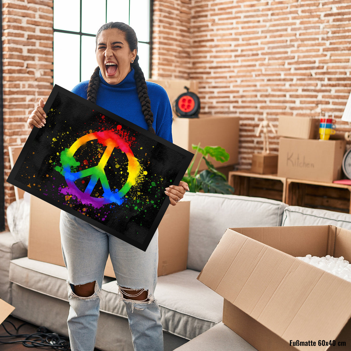 Regenbogen Fußmatte mit Peace-Zeichen