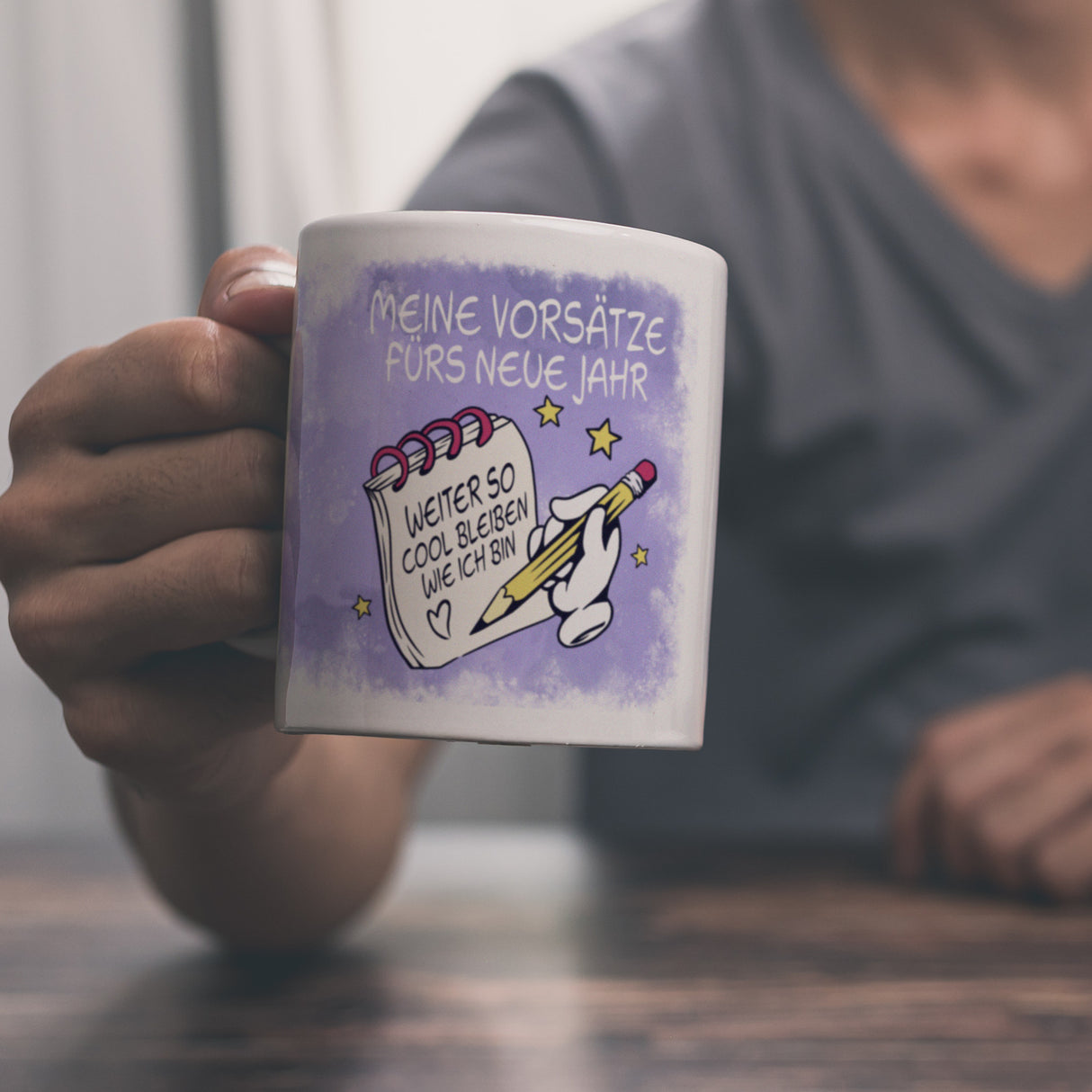 Vorsätze fürs neue Jahr Kaffeebecher mit ironischem Spruch