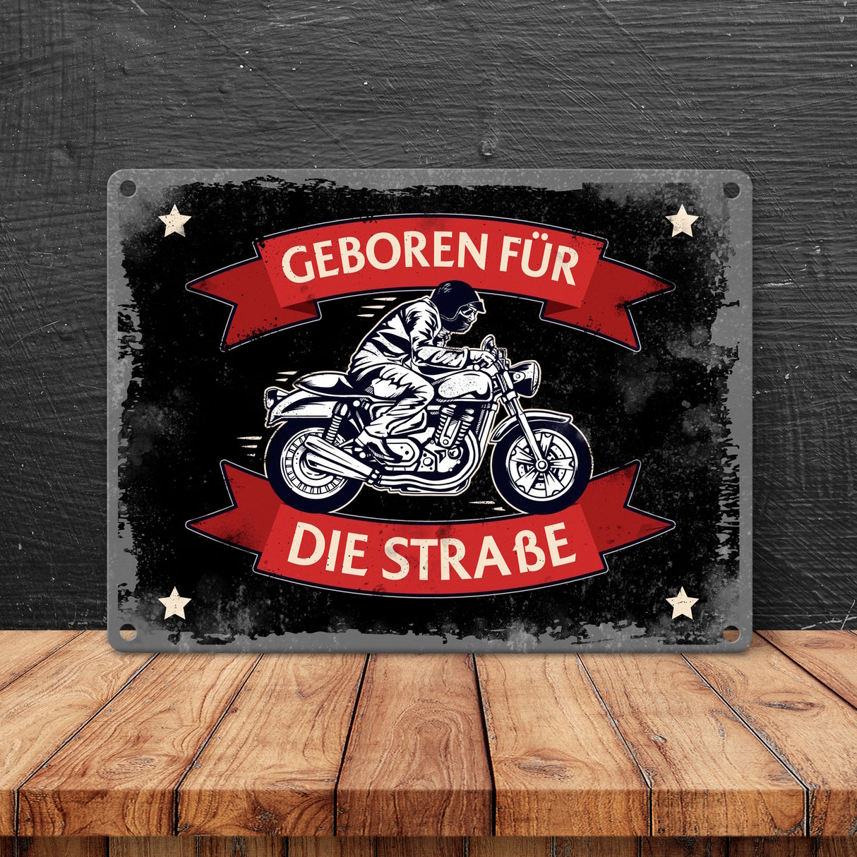 Geboren für die Straße Metallschild mit Biker Motiv