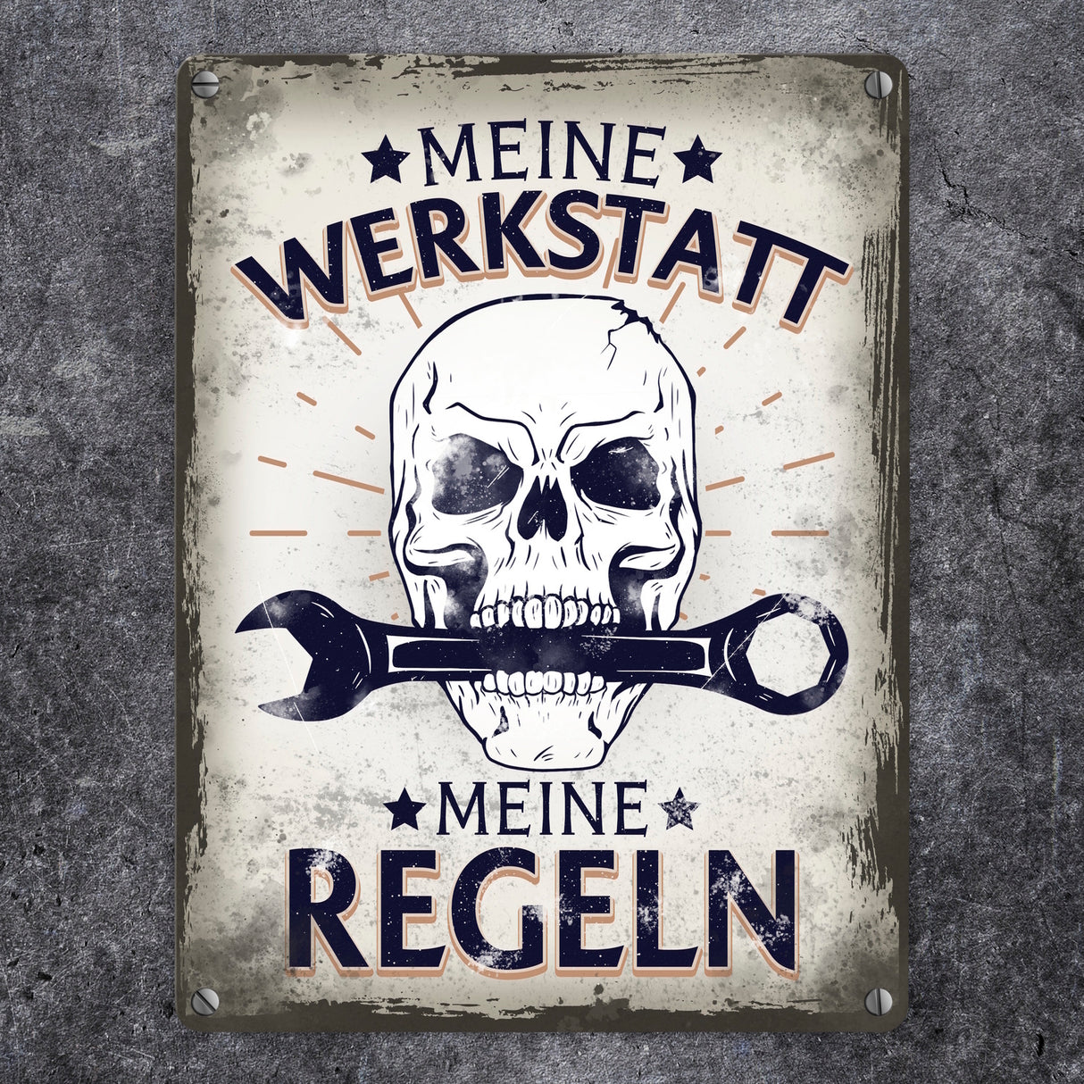 Meine Werkstatt meine Regeln mit Totenkopf Metallschild