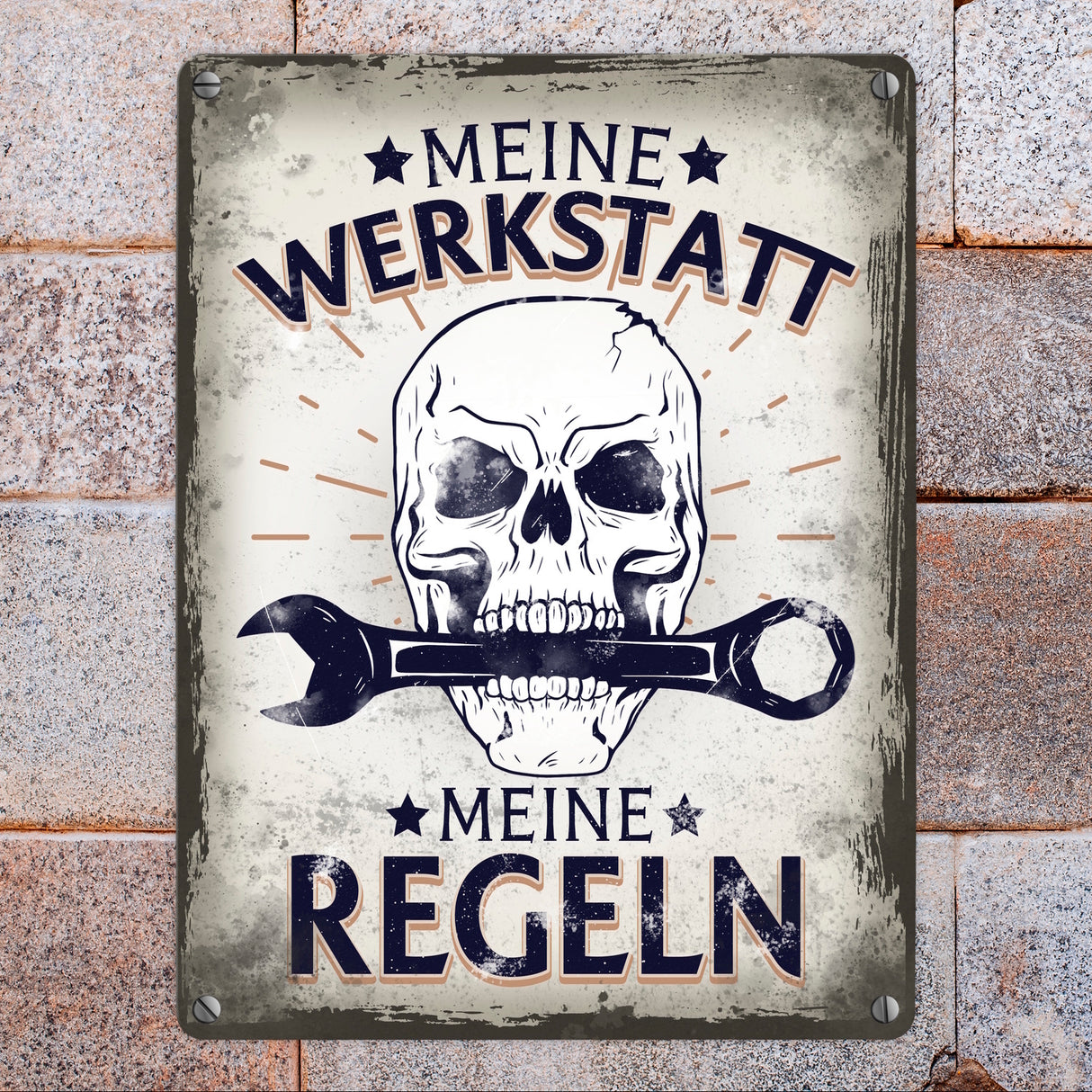 Meine Werkstatt meine Regeln mit Totenkopf Metallschild