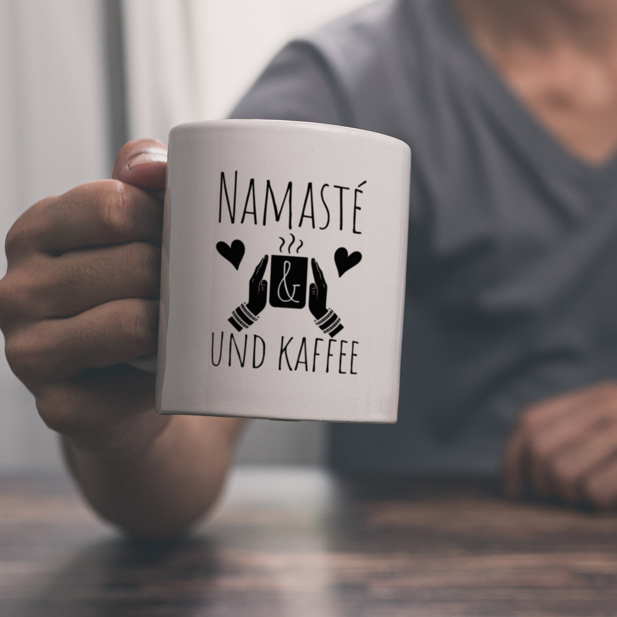 Namasté und Kaffee Kaffeebecher mit entspannendem Motiv