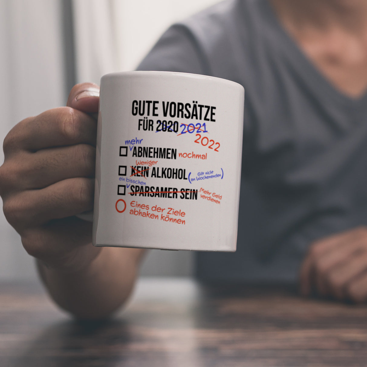 Gute Vorsätze für 2022 Kaffeebecher mit lustigem Spruch