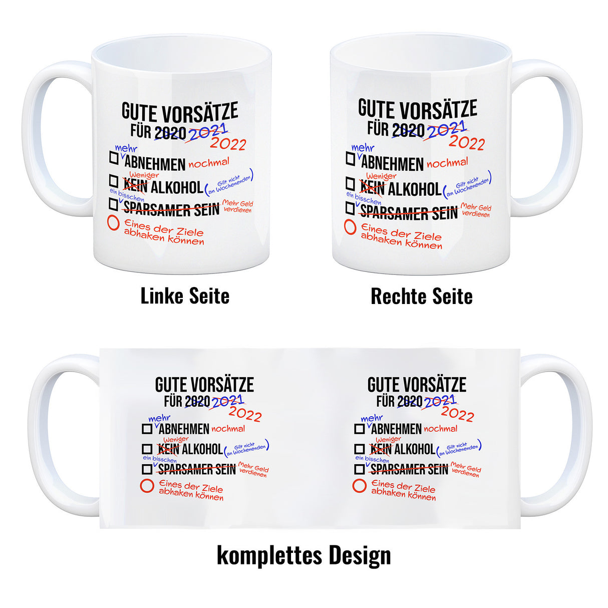 Gute Vorsätze für 2022 Kaffeebecher mit lustigem Spruch