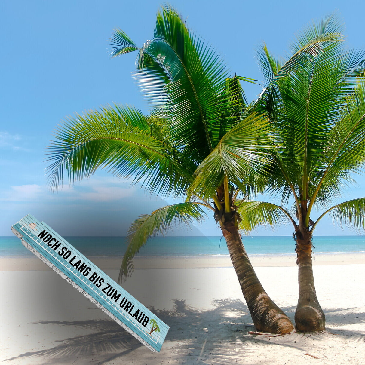 Noch so lang bis zum Urlaub Meterstab aus Holz mit Palmenmotiv